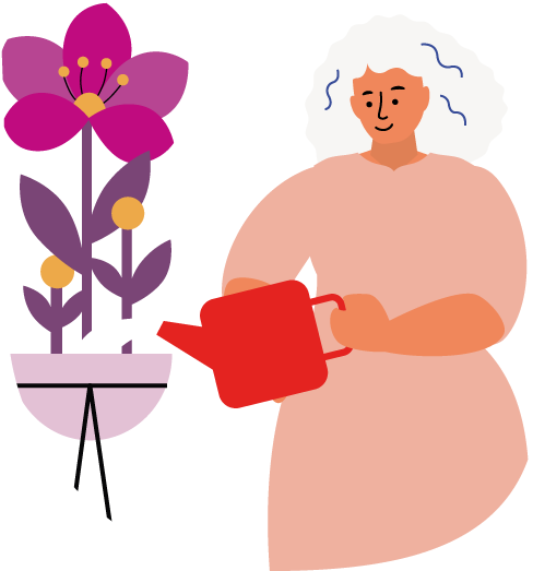 Femme qui arrose fleurs