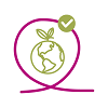 Globe terrestre vert et petite feuille, dans une boucle violette