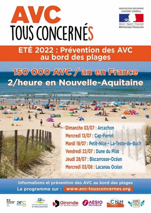 AVC Tous concernés - Prévention AVC en bord de plages dates en Nouvelle-Aquitaine