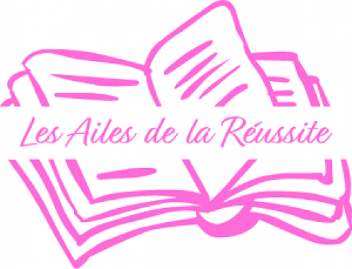 logo Les Ailes de la Reussite, écriture rose dans livre ouvert