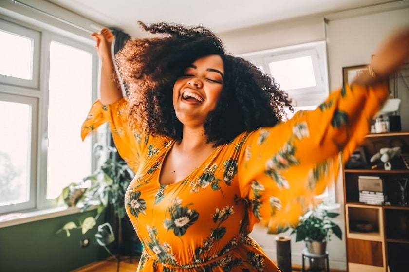 Femme qui danse dans son salon