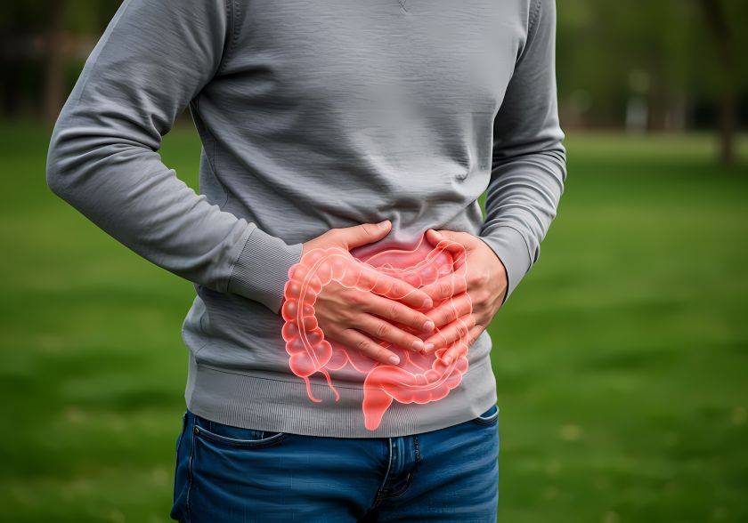 Personne ressentant une douleur à l'intestin