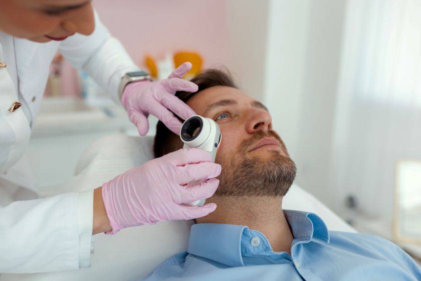 Un homme qui se fait dépister du cancer de la peau