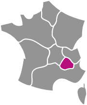 Département Ardèche-Drome en rose, carte de France grise